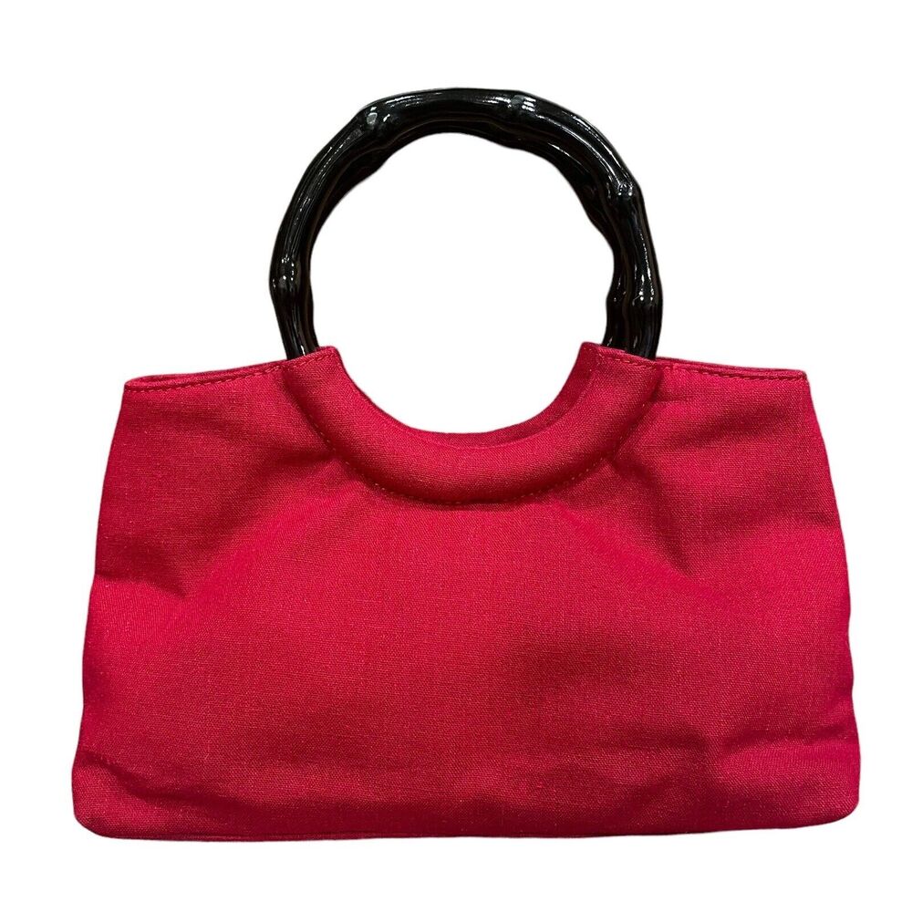 Forever by Fossil Red Floral Embroidered Purse Handbag Bamboo Handle Boho Chic - Picture 3 of 8